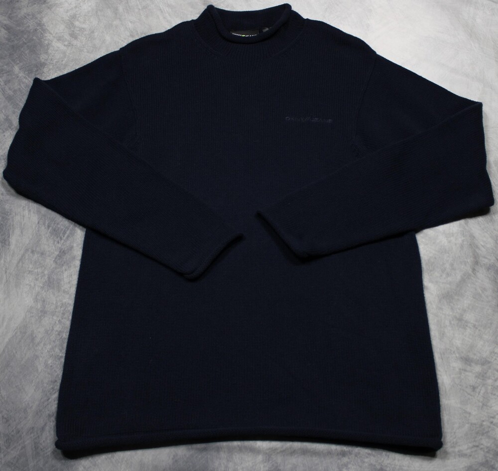 DKNY Jeans Sweater Mens Medium Blue Waffle Knit Roll Neck Pullover Cotton